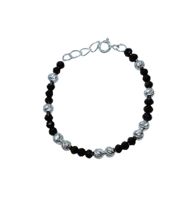 Silver Naaj Bracelet | Faceted Black Beads